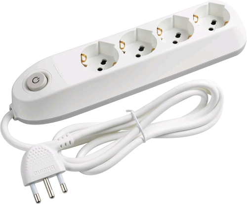 BTICINO CIABATTA MULTIPRESA ELETTRICA SCHUKO 10/16A E BIPASSO CON INTERRUTTORE SPINA ITALIANA ANGOLATA BIANCO